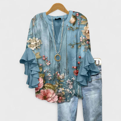 Women's V Neck Blouse Floral Print
