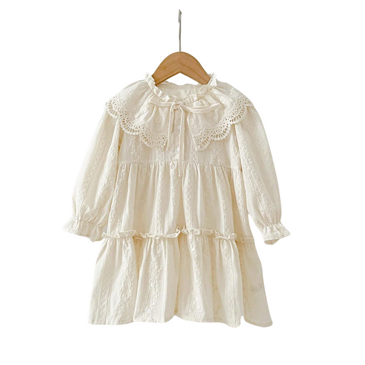 Girls Vintage Dress Lace Collar Long Sleeves - Vonnera
