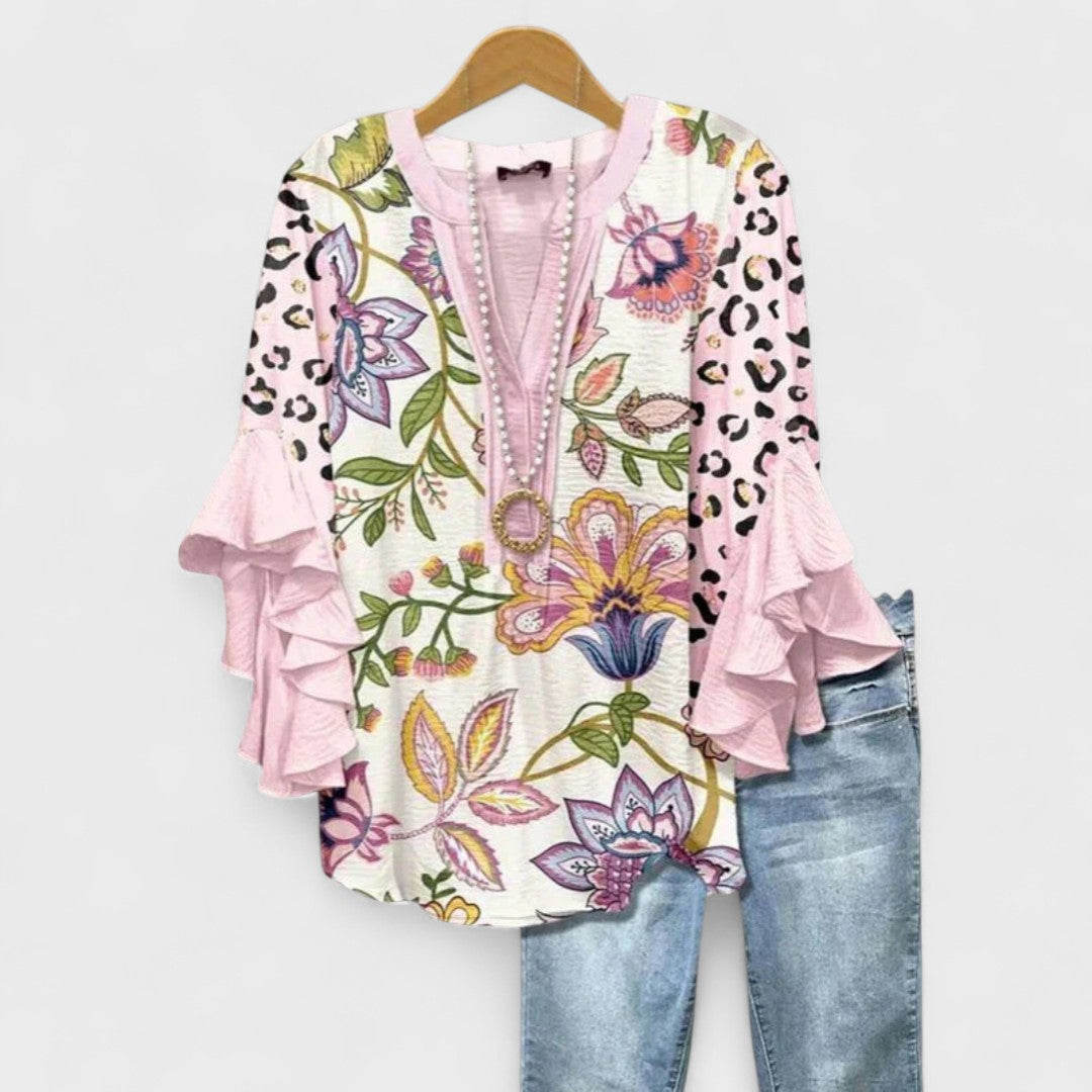 Women's V Neck Blouse Floral Print