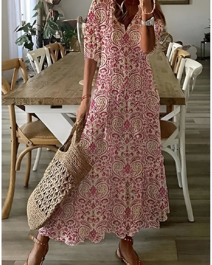 Women's V-Neck Boho Dress Tassel Tie Front