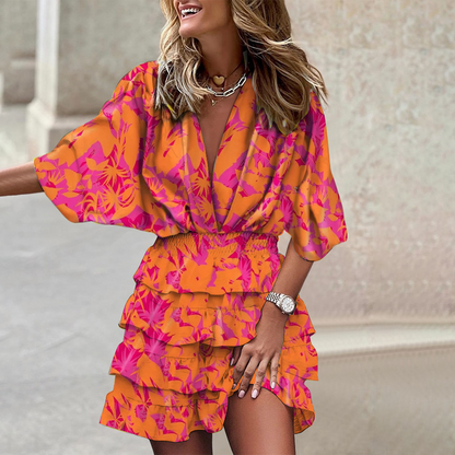 Women V Neck Mini Dress Geometric Print