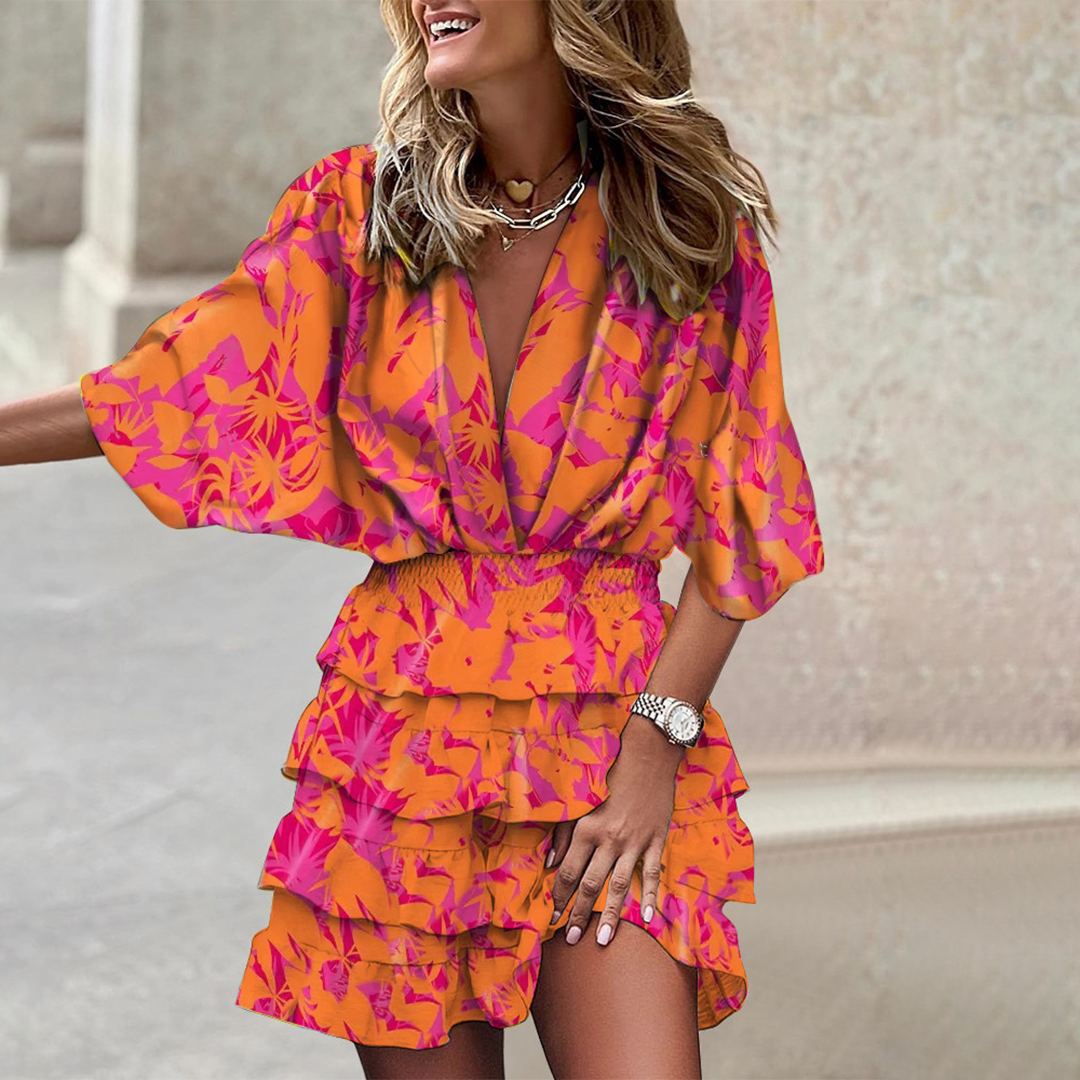 Women's V-Neck Geometric Print Mini Dress