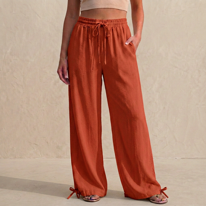 Women's Wide Leg Trousers Drawstring Ankle Tie