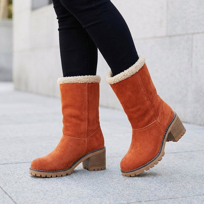 Women's Fur Lined Mid Calf Boots Lug Sole Block Heel - Vonnera