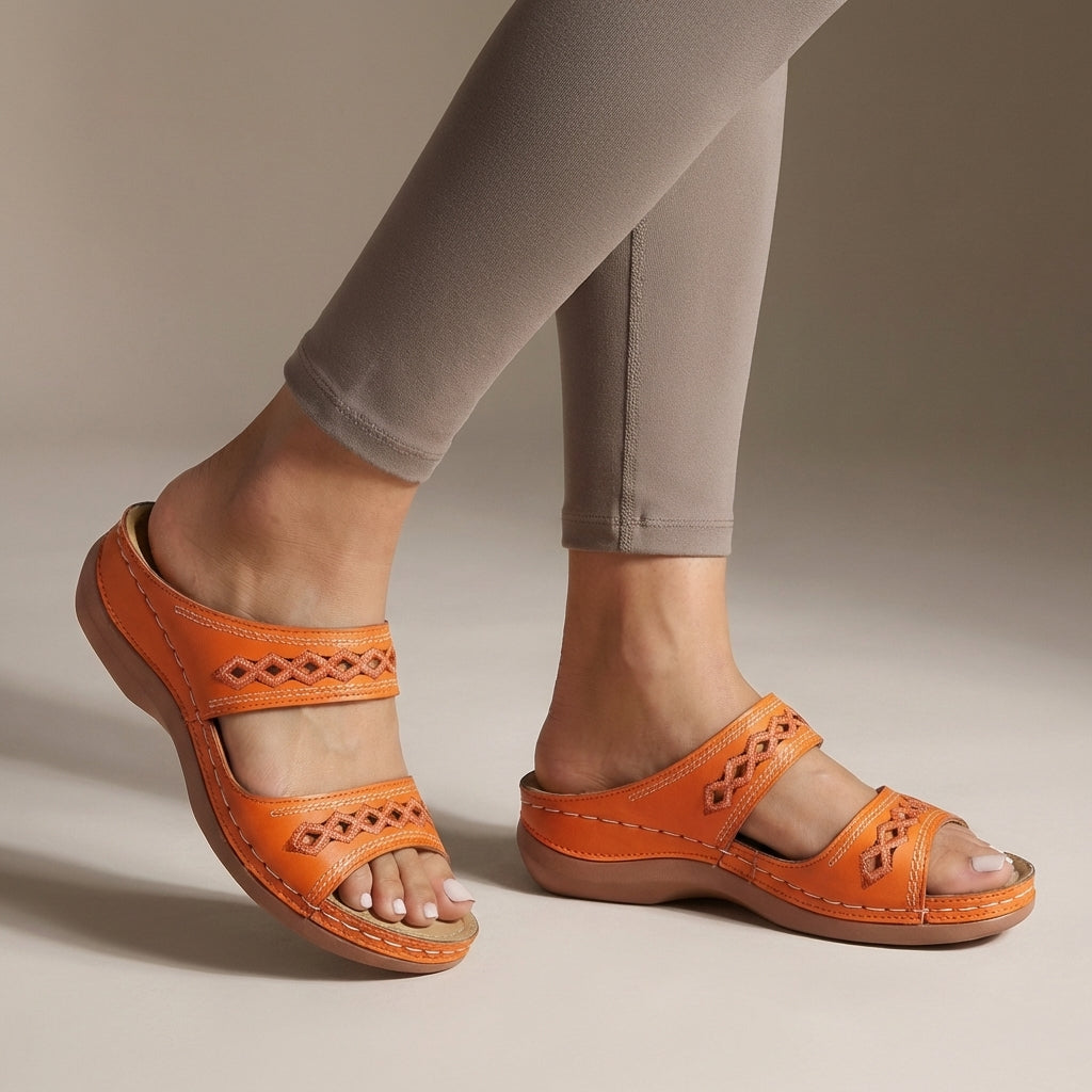 Women's Orthopedic Wedge Sandals Leather Cut-Out Strap Detail