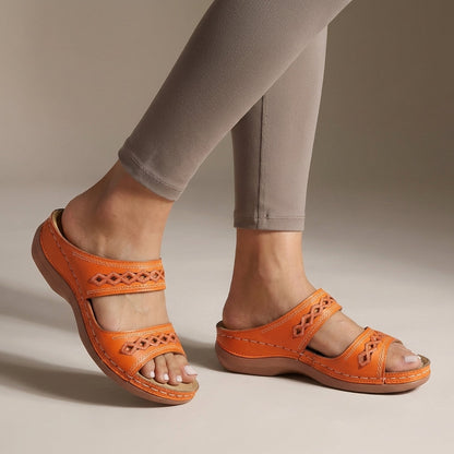 Women's Orthopedic Wedge Sandals Leather Cut-Out Strap Detail