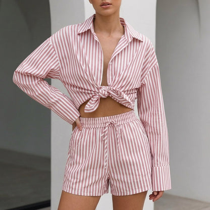 Oversized Collared Shirt And Wide Leg Shorts Set