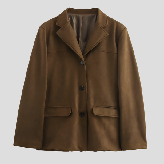 Brown Suede Trench Coat Wide Lapel Oversized - Vonnera