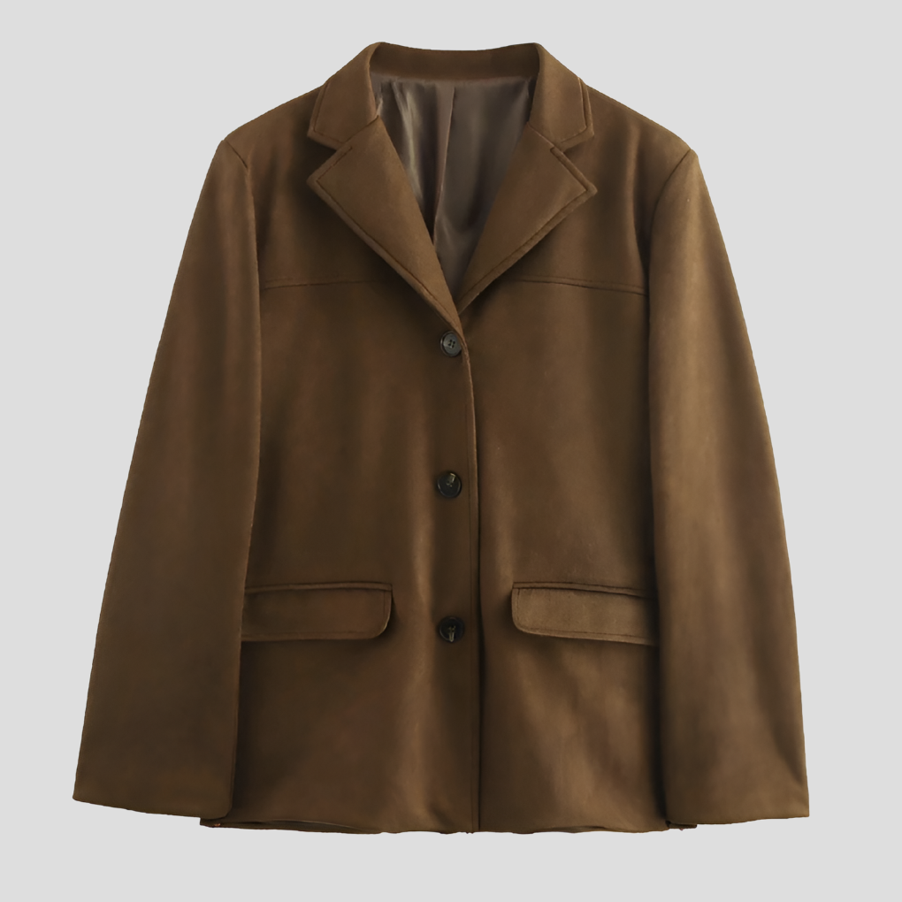 Women's Brown Suede Trench Coat Wide Lapel - Vonnera