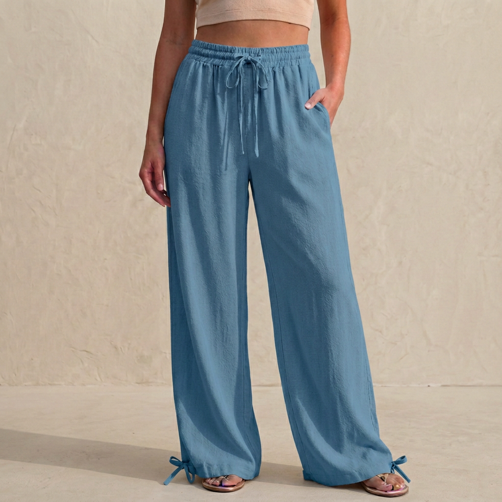 Women's Wide Leg Trousers Drawstring Ankle Tie