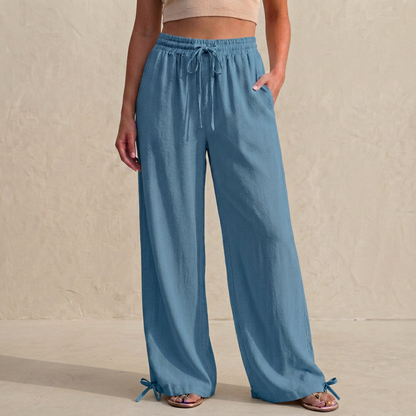 Women's Wide Leg Trousers Drawstring Ankle Tie