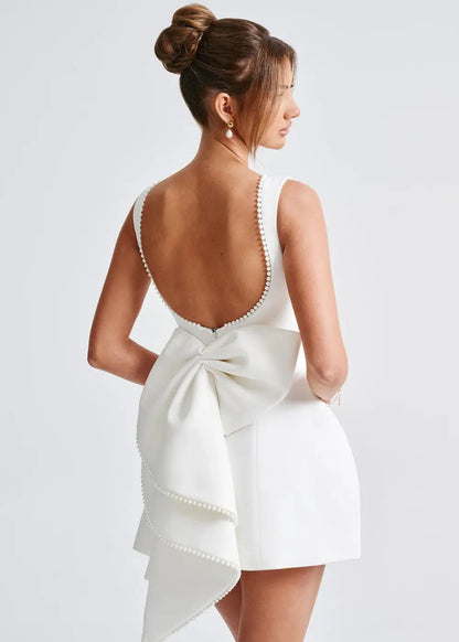 Women's Pearl Mini Dress Elegant Beaded White - Vonnera