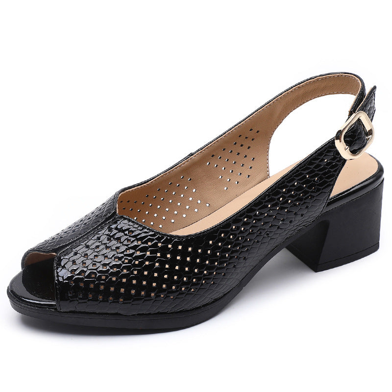 Women's Perforated Peep Toe Block Heel Pumps - Vonnera