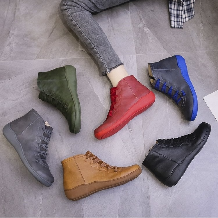 Women's Lace Up Ankle Boots Flat Low Heel