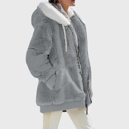 Women's Hooded Fleece Jacket Teddy Zip Up
