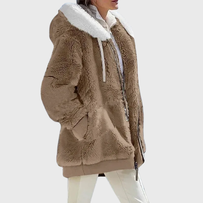 Women's Hooded Fleece Jacket Teddy Zip Up
