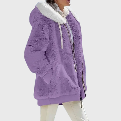 Women's Hooded Fleece Jacket Teddy Zip Up