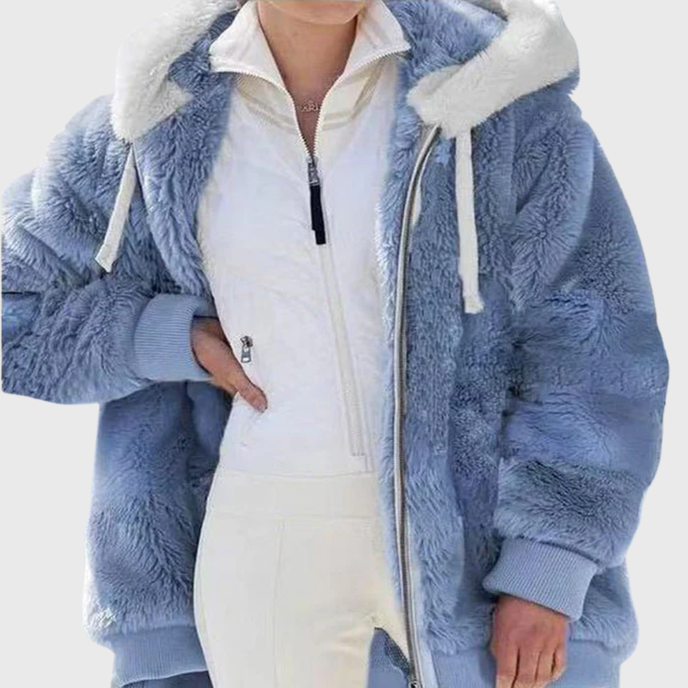 Women's Hooded Fleece Jacket Teddy Zip Up