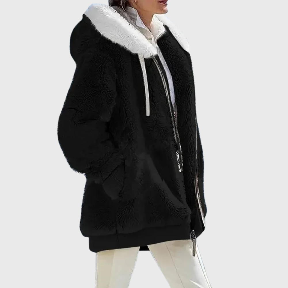 Women's Hooded Fleece Jacket Teddy Zip Up