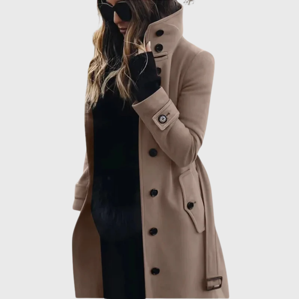 Women's Long Tailored Coat Button Front - Vonnera