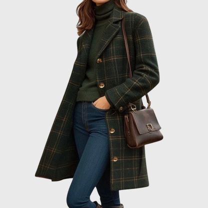 Women's Plaid Coat Mid Length Button Front - Vonnera