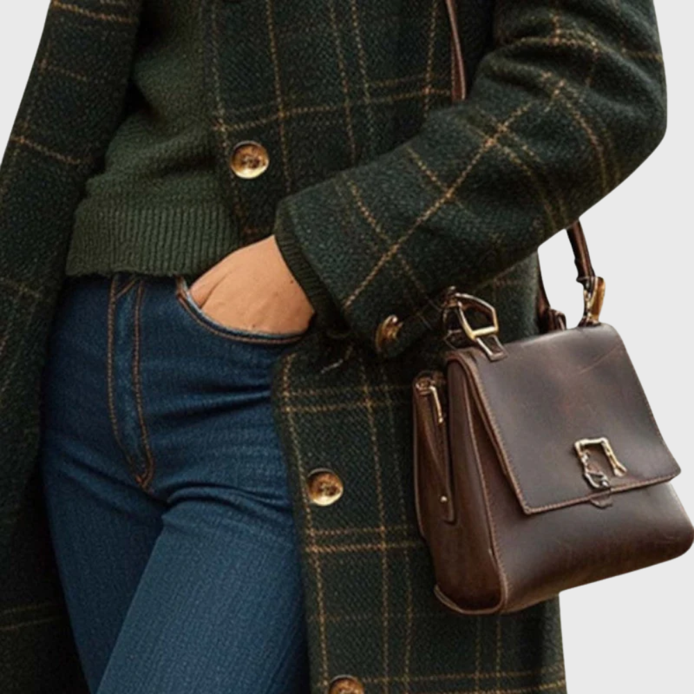 Women's Plaid Coat Mid Length Button Front