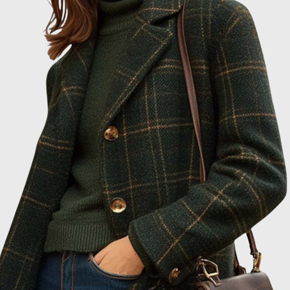 Women's Plaid Coat Mid Length Button Front