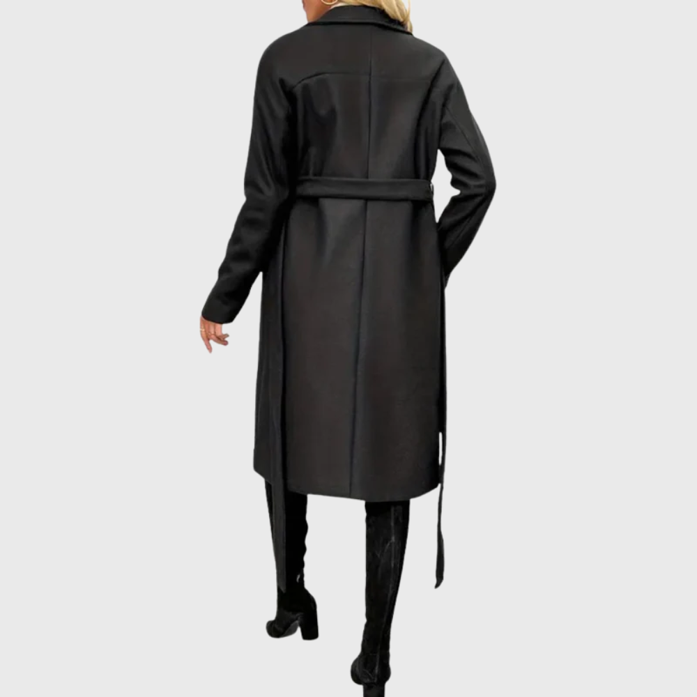 Women's Long Belted Coat Lapel Outerwear