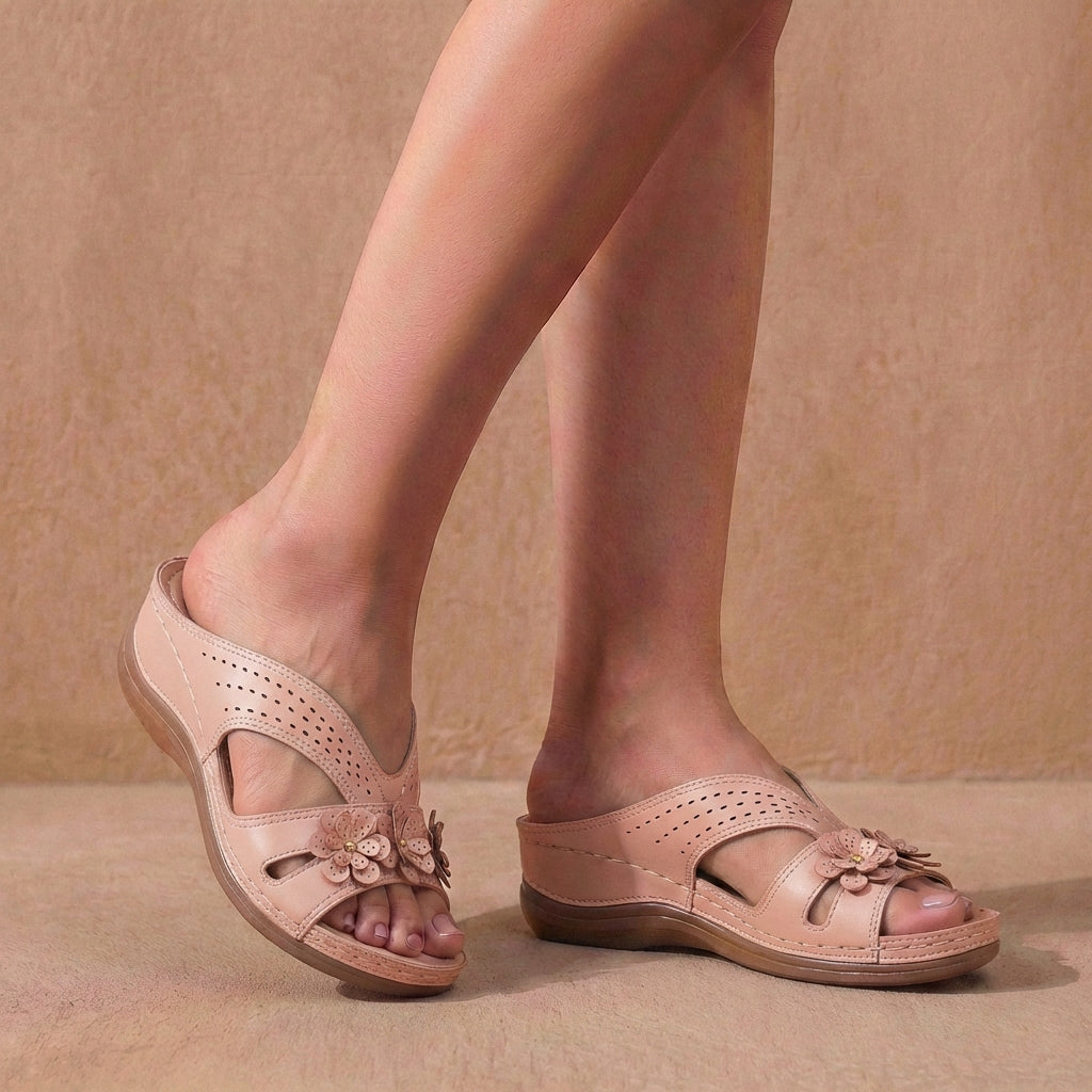 Women's Slip-On Wedge Sandals Floral Contoured Comfort