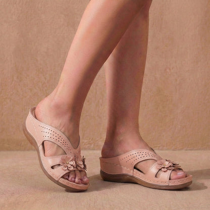 Women's Slip-On Wedge Sandals Floral Contoured Comfort