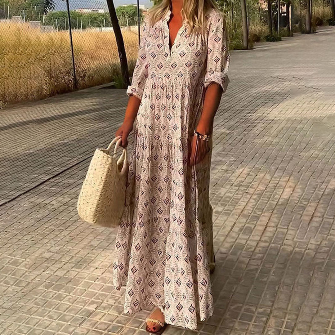 Women's Maxi Dress Roll-Up Sleeves
