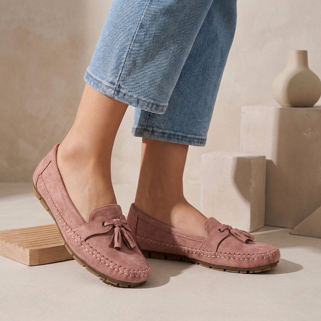 Suede Slip On Loafers Moccasin Stitching Brown - Vonnera