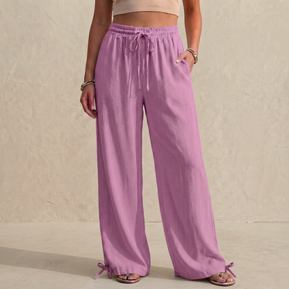 Women's Wide Leg Trousers Drawstring Ankle Tie