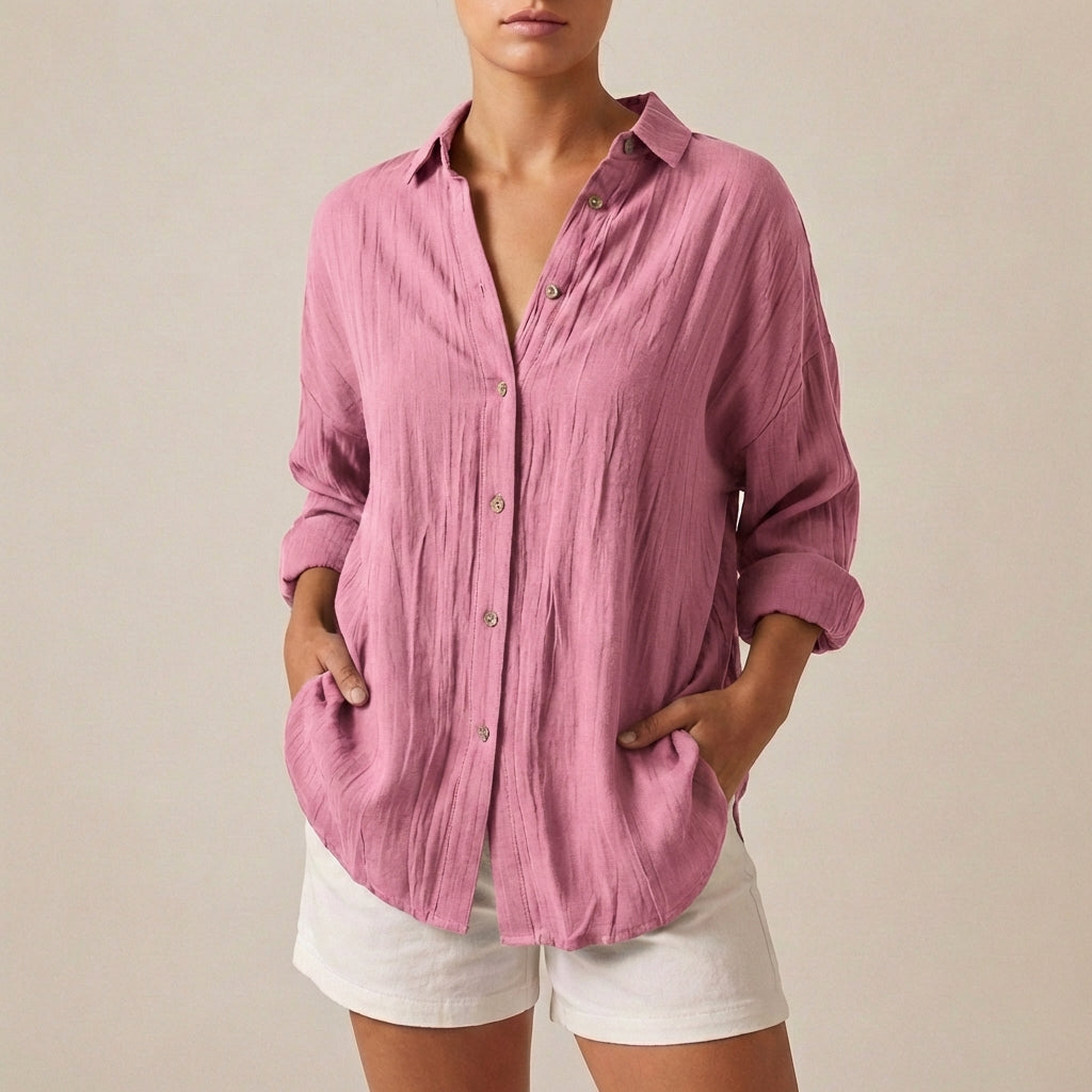 Linen Longline Shirt Relaxed Fit Pleated