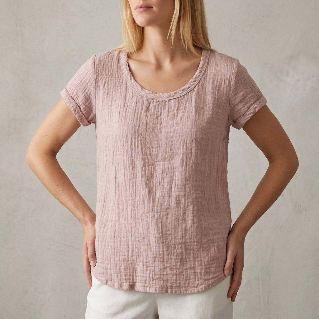 Relaxed Fit T-Shirt Cuffed Sleeves Rounded Hem