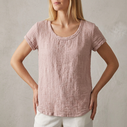 Relaxed Fit T-Shirt Cuffed Sleeves Rounded Hem
