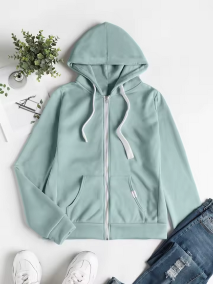 Women's Zip-Up Hoodie Adjustable Drawstring Cotton Casual Grey