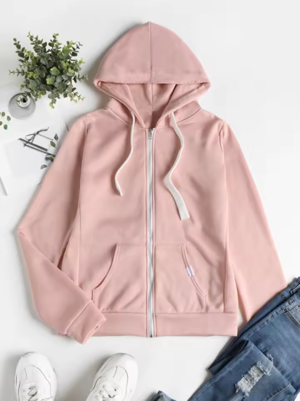 Women's Zip-Up Hoodie Adjustable Drawstring Cotton Casual Grey