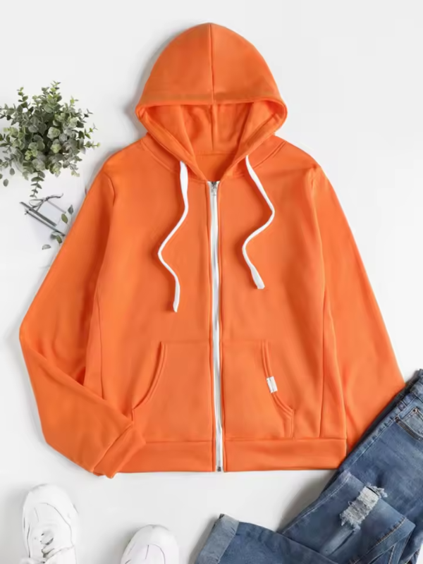 Women's Zip-Up Hoodie Adjustable Drawstring Cotton Casual Grey