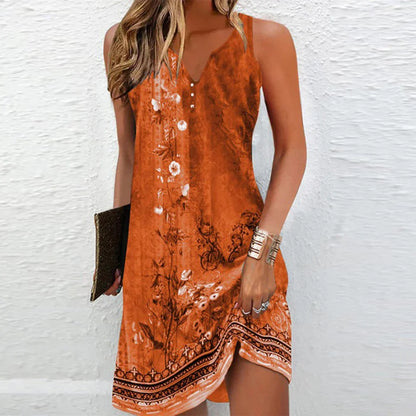 Women's V-Neck Printed Shift Dress