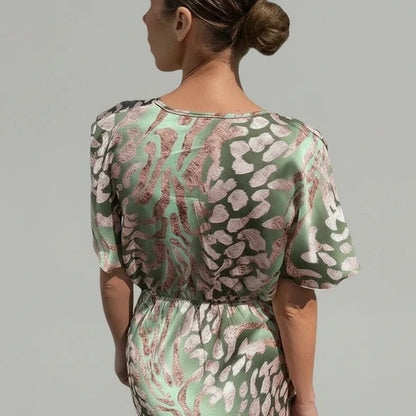 Women's V-Neck Midi Dress Printed