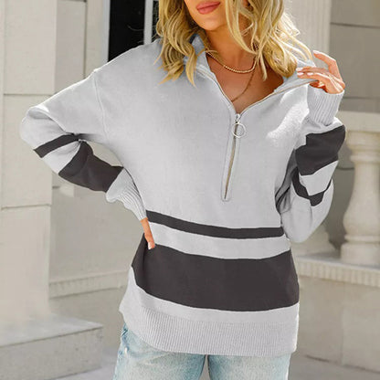 Women's Striped Pullover Sweater Cozy Knit