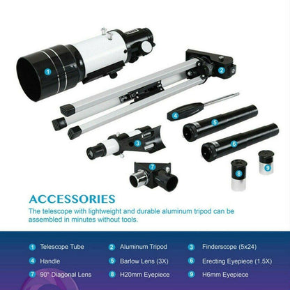 Professional Astronomical 150x Magnification Refracting Telescope 300/70mm With Tripod Phone Adapter 6