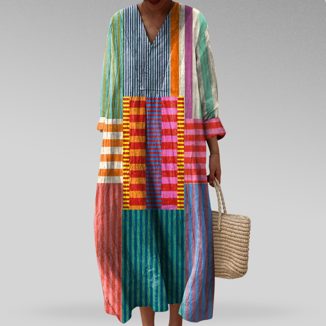 Women's Maxi Geometric Long Sleeve Boho Dress - Vonnera