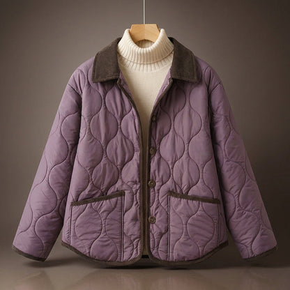 Quilted Jacket Corduroy Collar Button Front