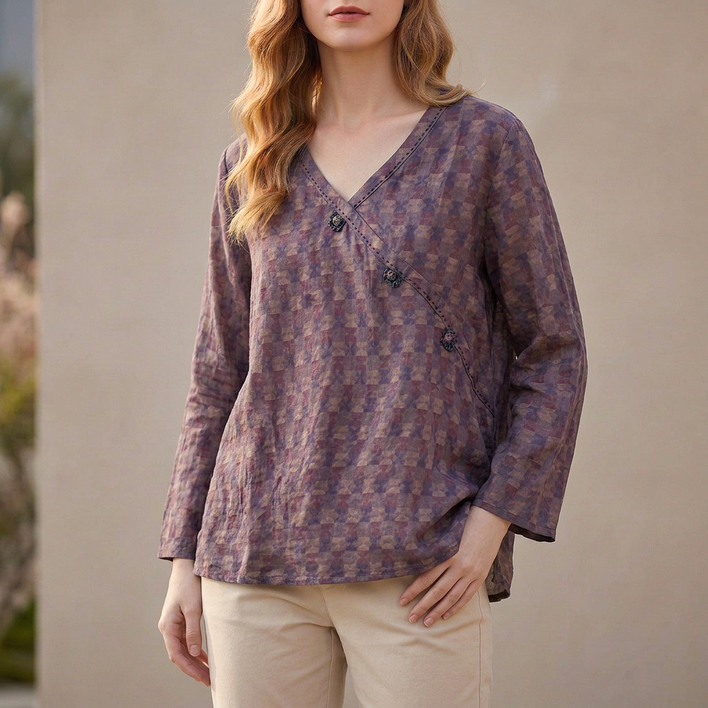 Women's Relaxed Fit Crosswrap V-Neck Blouse