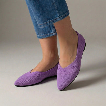 Women's Pointed Toe Knit Slip-On Flats Textured Vamp
