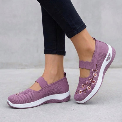 Women's Mesh Mary Jane Flats Floral Embroidery