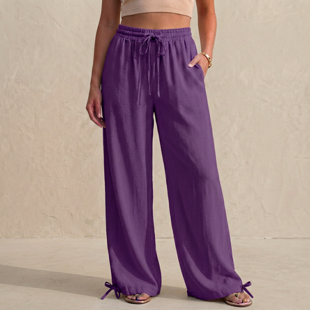Women's Wide Leg Trousers Drawstring Ankle Tie