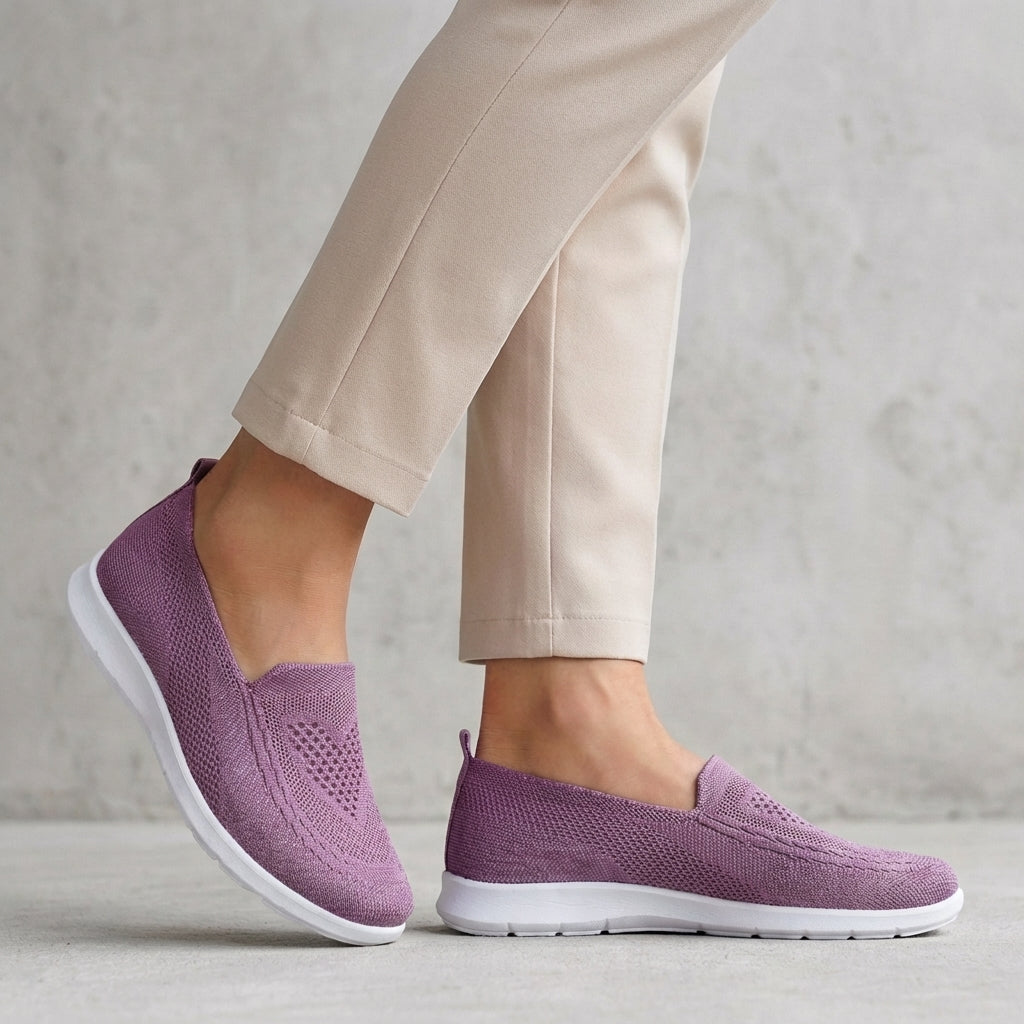 Slip-On Walking Shoes Knit Mesh Cushioned Comfort Fit